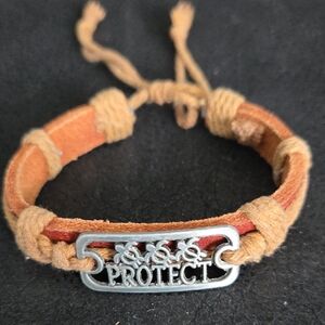 Protect Sea Turtles Leather Cord Bracelet in Tan and Brown